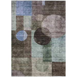 HomeRoots 5' Modern Geometric Area Rug in Brown, Blue & Green - Washable, Durable for Indoor & Outdoor Use 8' X 10' 604309