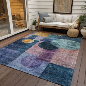 Homeroots 3' Stylish Geometric Indoor Outdoor Area Rug - Washable, Stain-resistant, Perfect For High Traffic Spaces 5' X 8' Polyester 604313