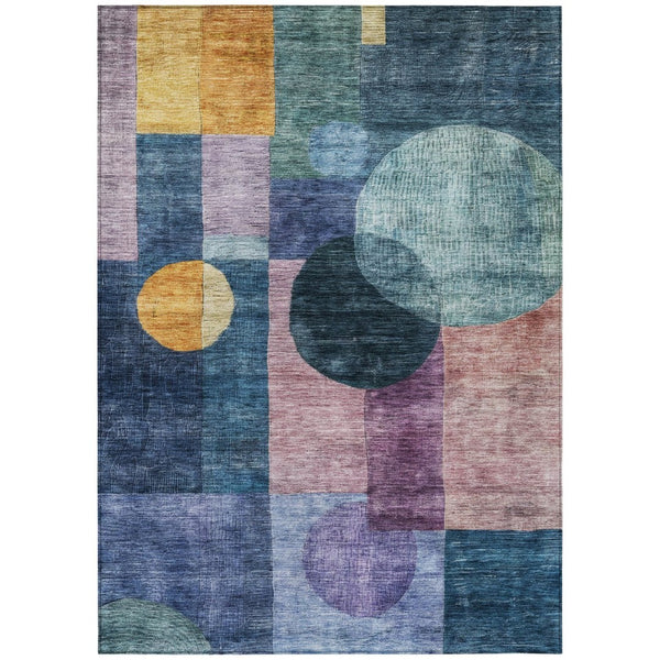 HomeRoots 5' Modern Geometric Blue Green Copper Washable Area Rug for Indoor Outdoor Living Spaces 5' X 8' 604313