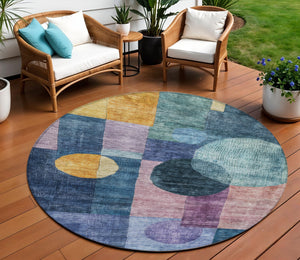 Homeroots 3' Stylish Geometric Indoor Outdoor Area Rug - Washable, Stain-resistant, Perfect For High Traffic Spaces 8' Round Polyester 604314