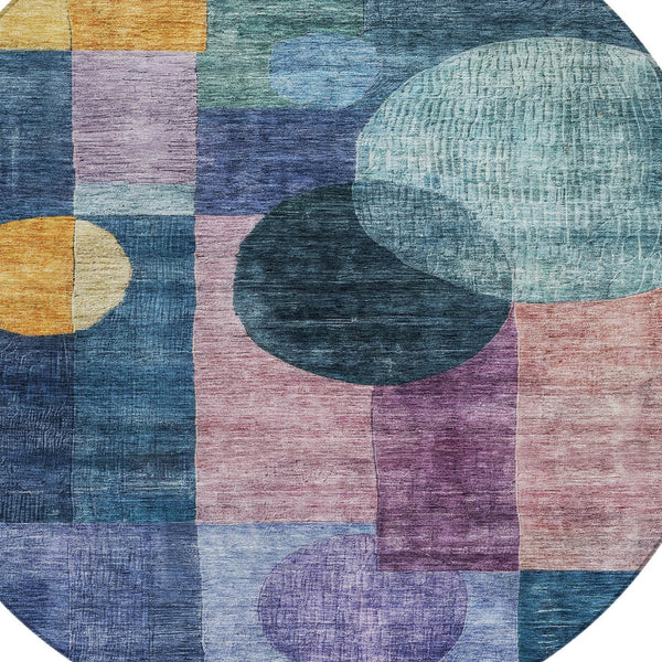 Homeroots 3' Stylish Geometric Indoor Outdoor Area Rug - Washable, Stain-resistant, Perfect For High Traffic Spaces 8' Round Polyester 604314