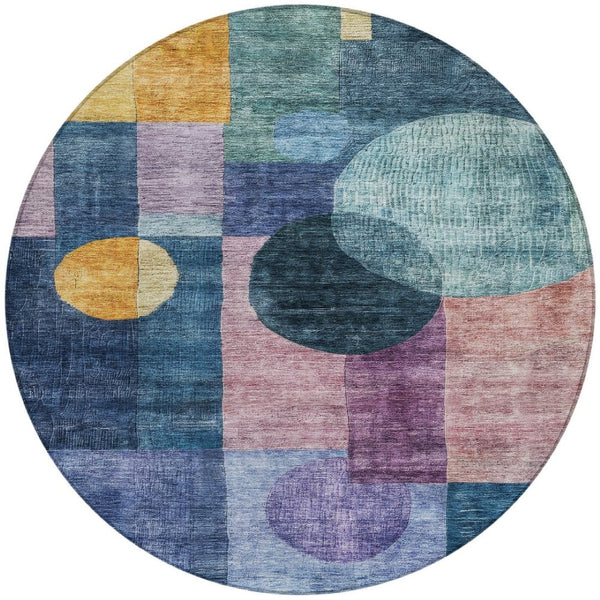 Homeroots 3' Stylish Geometric Indoor Outdoor Area Rug - Washable, Stain-resistant, Perfect For High Traffic Spaces 8' Round Polyester 604314