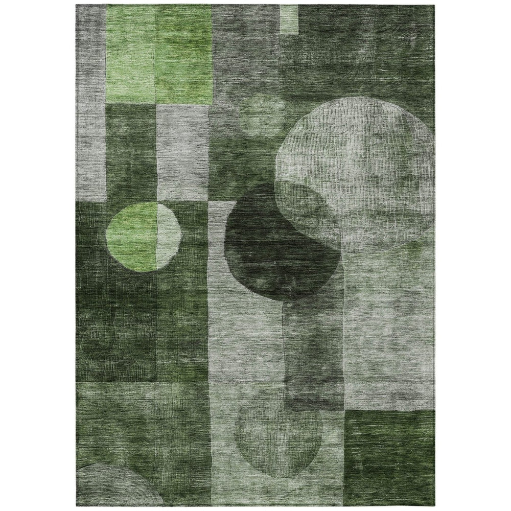 HomeRoots 5' Modern Fern Green and Gray Geometric Area Rug - Machine Washable for Indoor and Outdoor Use 5' X 8' 604319