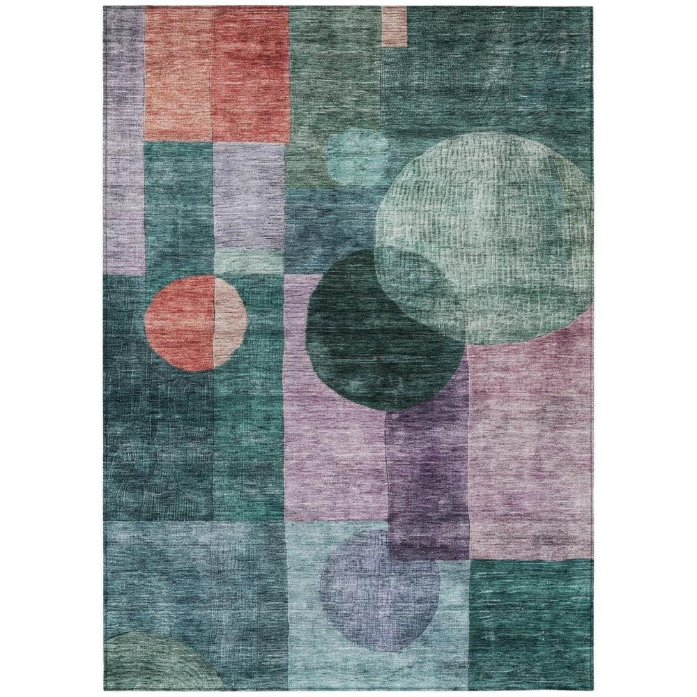 HomeRoots 5' Geometric Washable Area Rug in Green, Copper, and Purple – Perfect for Indoor and Outdoor Use! 5' X 8' 604325