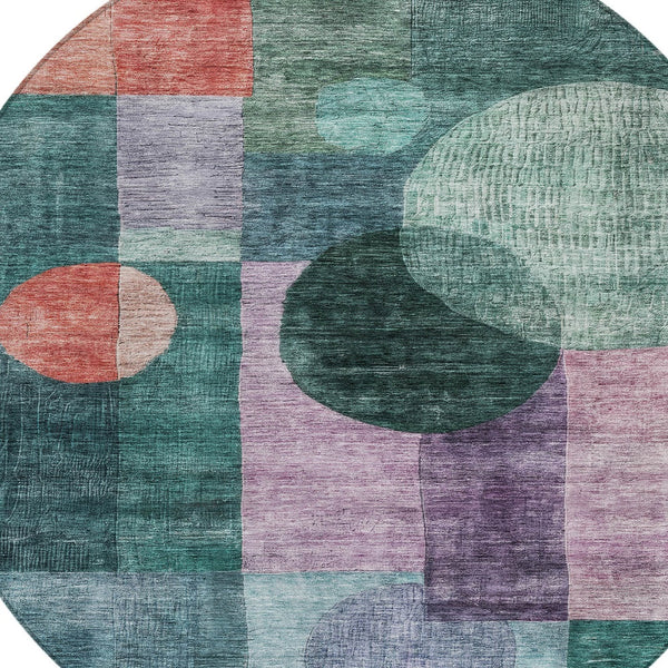 Homeroots 3' Stylish Geometric Indoor Outdoor Area Rug - Washable, Stain-resistant, Perfect For High Traffic Spaces 8' Round Polyester 604326