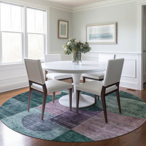 Homeroots 3' Stylish Geometric Indoor Outdoor Area Rug - Washable, Stain-resistant, Perfect For High Traffic Spaces 8' Round Polyester 604326