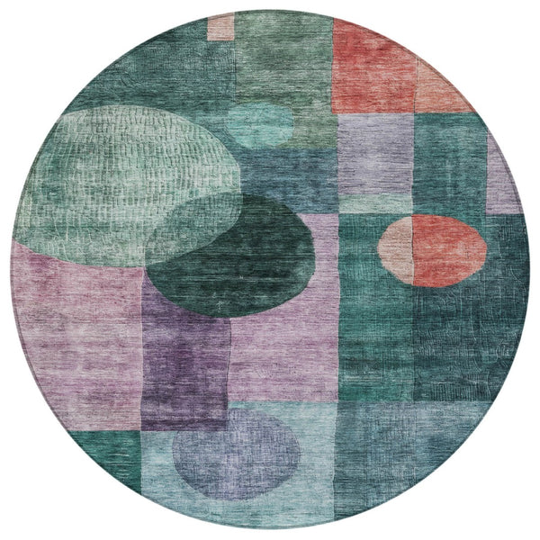 Homeroots 3' Stylish Geometric Indoor Outdoor Area Rug - Washable, Stain-resistant, Perfect For High Traffic Spaces 8' Round Polyester 604326