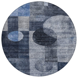 HomeRoots 5' Geometric Washable Area Rug in Navy, Gray & Charcoal - Stylish, Durable, Indoor-Outdoor Design 8' Round 604332