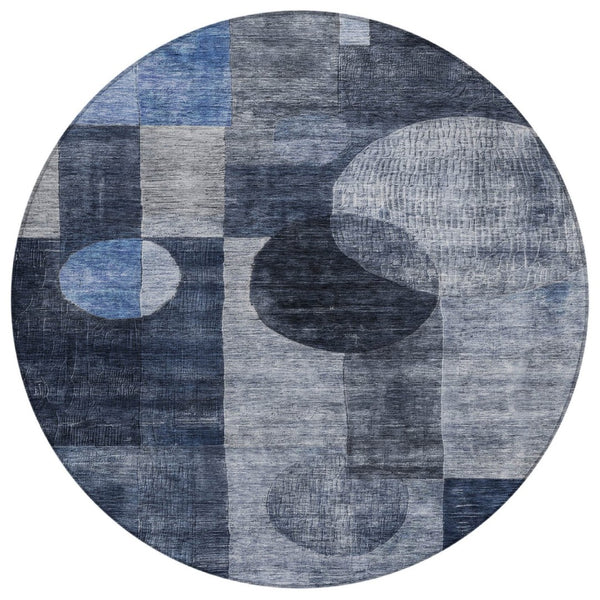 HomeRoots 5' Geometric Washable Area Rug in Navy, Gray & Charcoal - Stylish, Durable, Indoor-Outdoor Design 8' Round 604332