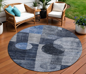 Homeroots 3' Stylish Geometric Indoor Outdoor Area Rug - Washable, Stain-resistant, Perfect For High Traffic Spaces 8' Round Polyester 604332