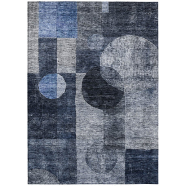 HomeRoots 5' Geometric Washable Area Rug in Navy, Gray & Charcoal - Stylish, Durable, Indoor-Outdoor Design 8' X 10' 604333