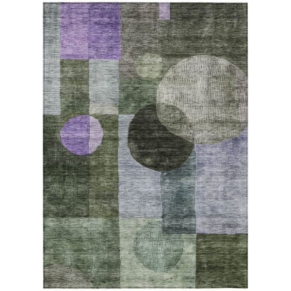 HomeRoots 5' Modern Olive Green, Charcoal & Purple Geometric Washable Indoor/Outdoor Area Rug for Any Space 5' X 8' 604337