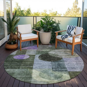 Homeroots 3' Stylish Geometric Indoor Outdoor Area Rug - Washable, Stain-resistant, Perfect For High Traffic Spaces 8' Round Polyester 604338