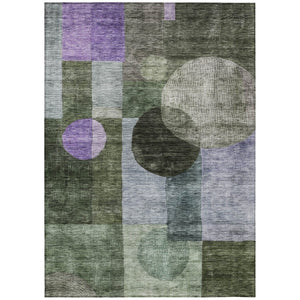 HomeRoots 5' Modern Olive Green, Charcoal & Purple Geometric Washable Indoor/Outdoor Area Rug for Any Space 10' X 14' 604341