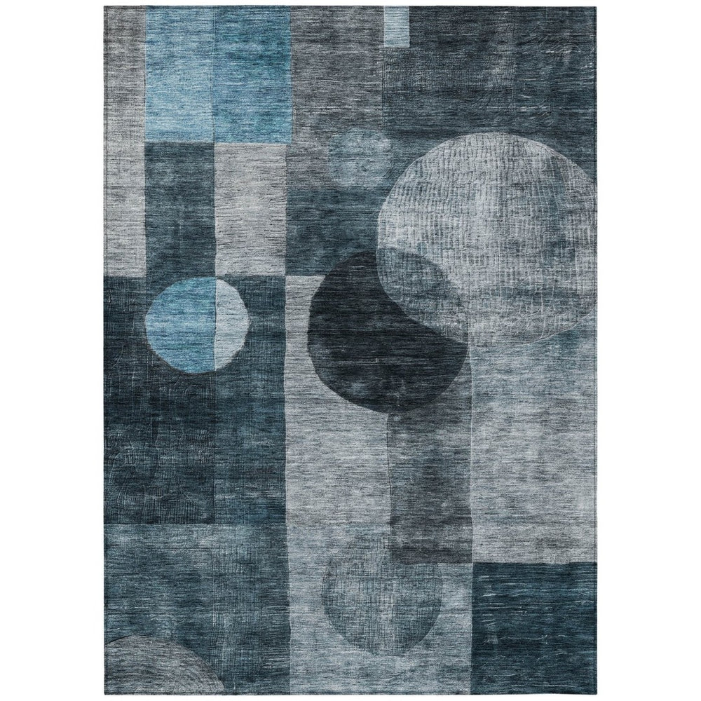 HomeRoots 5' Geometric Washable Area Rug in Teal Blue-Gray and Charcoal for Stylish Indoor & Outdoor Use 10' X 14' 604347