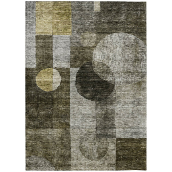 HomeRoots 5' Versatile Taupe Gray and Charcoal Geometric Washable Area Rug for Indoor Outdoor Spaces 10' X 14' 604353