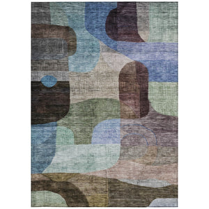 Homeroots 3' Abstract Washable Area Rug In Brown, Blue & Green - Perfect For Indoor & Outdoor Spaces! 3' X 5' Polyester 604354