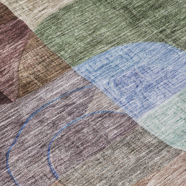 Homeroots 3' Abstract Washable Area Rug In Brown, Blue & Green - Perfect For Indoor & Outdoor Spaces! 3' X 5' Polyester 604354