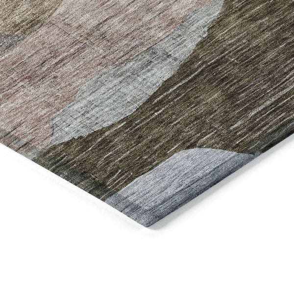 Homeroots 3' Abstract Washable Area Rug In Brown, Blue & Green - Perfect For Indoor & Outdoor Spaces! 5' X 8' Polyester 604355