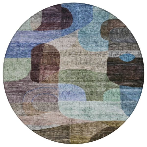HomeRoots 5' Vibrant Abstract Washable Indoor Outdoor Area Rug in Brown, Blue, and Green for Stylish Spaces 8' Round 604356
