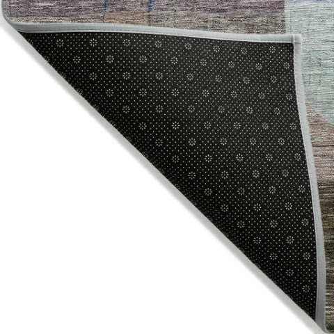 Homeroots 3' Abstract Washable Area Rug In Brown, Blue & Green - Perfect For Indoor & Outdoor Spaces! 8' Round Polyester 604356