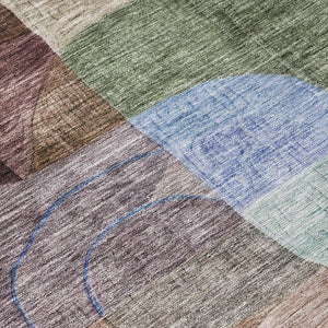 Homeroots 3' Abstract Washable Area Rug In Brown, Blue & Green - Perfect For Indoor & Outdoor Spaces! 8' Round Polyester 604356