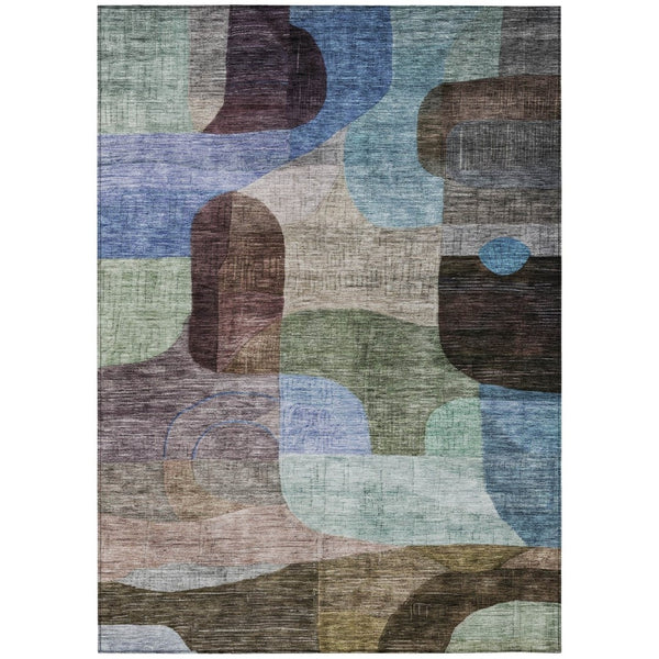 HomeRoots 5' Vibrant Abstract Washable Indoor Outdoor Area Rug in Brown, Blue, and Green for Stylish Spaces 8' X 10' 604357