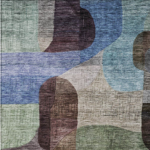 Homeroots 3' Abstract Washable Area Rug In Brown, Blue & Green - Perfect For Indoor & Outdoor Spaces! 8' X 10' Polyester 604357