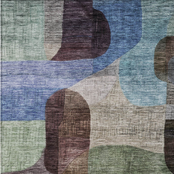 Homeroots 3' Abstract Washable Area Rug In Brown, Blue & Green - Perfect For Indoor & Outdoor Spaces! 8' X 10' Polyester 604357