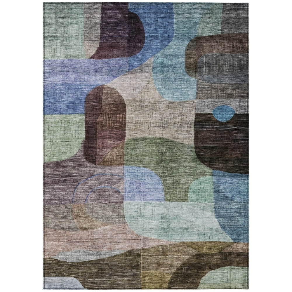 HomeRoots 9' Abstract Washable Indoor Outdoor Area Rug in Brown, Blue & Green - Durable, Stylish & Easy Care! 604358