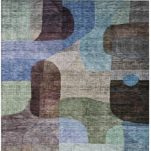 Homeroots 3' Abstract Washable Area Rug In Brown, Blue & Green - Perfect For Indoor & Outdoor Spaces! 10' X 14' Polyester 604359