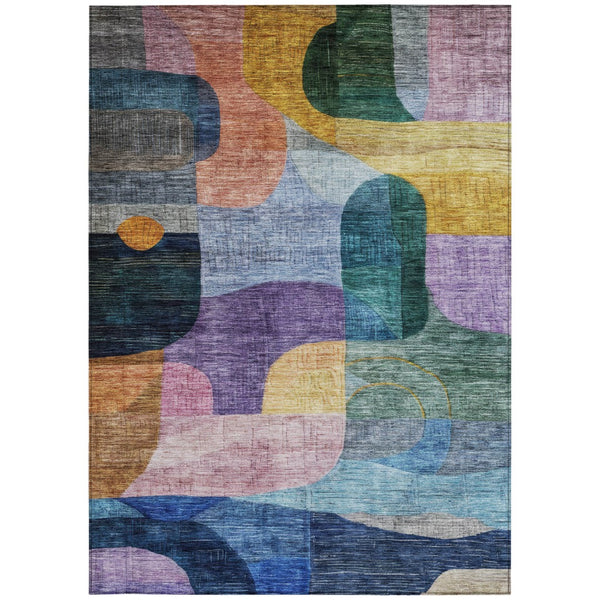 Homeroots 3' Abstract Washable Area Rug In Brown, Blue & Green - Perfect For Indoor & Outdoor Spaces! 3' X 5' Polyester 604360