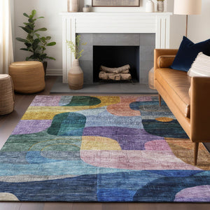 Homeroots 3' Abstract Washable Area Rug In Brown, Blue & Green - Perfect For Indoor & Outdoor Spaces! 3' X 5' Polyester 604360
