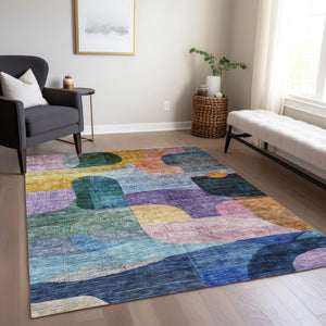 Homeroots 3' Abstract Washable Area Rug In Brown, Blue & Green - Perfect For Indoor & Outdoor Spaces! 3' X 5' Polyester 604360