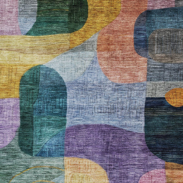 Homeroots 3' Abstract Washable Area Rug In Brown, Blue & Green - Perfect For Indoor & Outdoor Spaces! 5' X 8' Polyester 604361