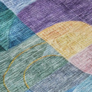 Homeroots 3' Abstract Washable Area Rug In Brown, Blue & Green - Perfect For Indoor & Outdoor Spaces! 8' Round Polyester 604362