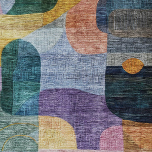 Homeroots 3' Abstract Washable Area Rug In Brown, Blue & Green - Perfect For Indoor & Outdoor Spaces! 8' X 10' Polyester 604363