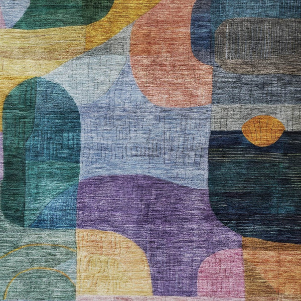 Homeroots 3' Abstract Washable Area Rug In Brown, Blue & Green - Perfect For Indoor & Outdoor Spaces! 8' X 10' Polyester 604363