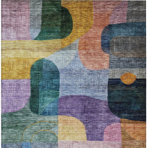 Homeroots 3' Abstract Washable Area Rug In Brown, Blue & Green - Perfect For Indoor & Outdoor Spaces! 9' X 12' Polyester 604364