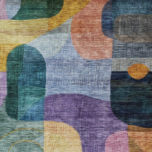 Homeroots 3' Abstract Washable Area Rug In Brown, Blue & Green - Perfect For Indoor & Outdoor Spaces! 9' X 12' Polyester 604364