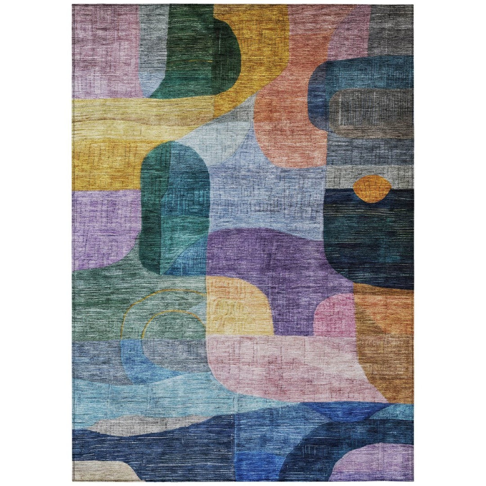 HomeRoots 5' Vibrant Abstract Washable Area Rug – Durable Indoor/Outdoor Decor in Blue, Purple & Green Tones 10' X 14' 604365