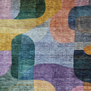 Homeroots 3' Abstract Washable Area Rug In Brown, Blue & Green - Perfect For Indoor & Outdoor Spaces! 10' X 14' Polyester 604365