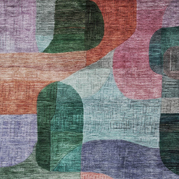 Homeroots 3' Abstract Washable Area Rug In Brown, Blue & Green - Perfect For Indoor & Outdoor Spaces! 3' X 5' Polyester 604366