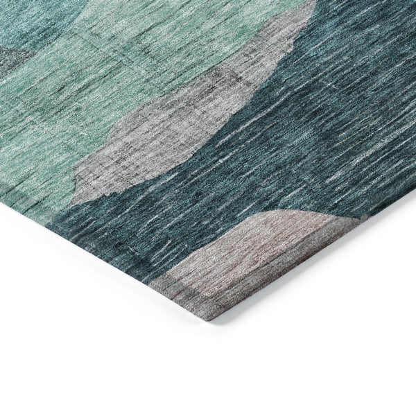 Homeroots 3' Abstract Washable Area Rug In Brown, Blue & Green - Perfect For Indoor & Outdoor Spaces! 5' X 8' Polyester 604367