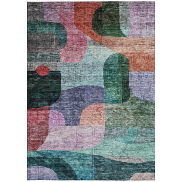Homeroots 3' Abstract Washable Area Rug In Brown, Blue & Green - Perfect For Indoor & Outdoor Spaces! 5' X 8' Polyester 604367