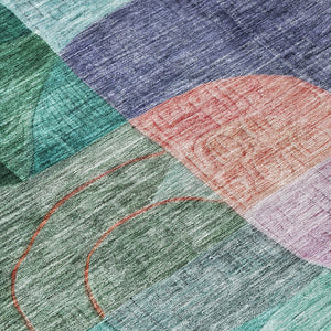 Homeroots 3' Abstract Washable Area Rug In Brown, Blue & Green - Perfect For Indoor & Outdoor Spaces! 8' Round Polyester 604368