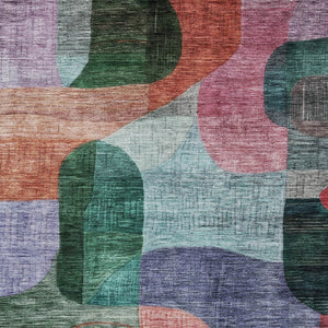 Homeroots 3' Abstract Washable Area Rug In Brown, Blue & Green - Perfect For Indoor & Outdoor Spaces! 8' X 10' Polyester 604369