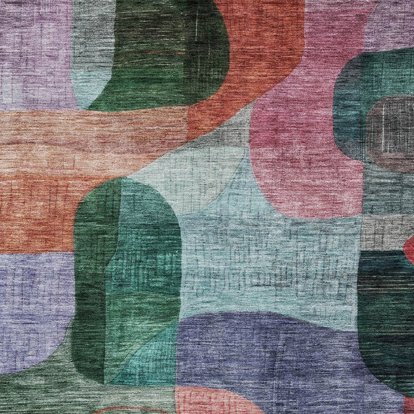 Homeroots 3' Abstract Washable Area Rug In Brown, Blue & Green - Perfect For Indoor & Outdoor Spaces! 8' X 10' Polyester 604369