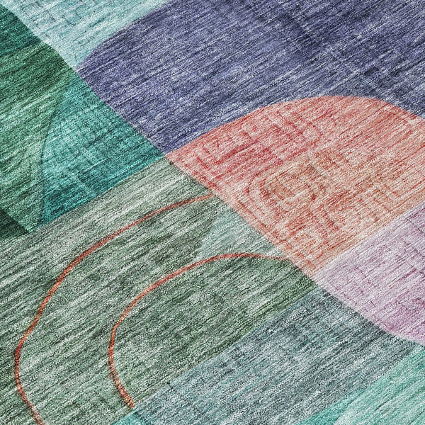 Homeroots 3' Abstract Washable Area Rug In Brown, Blue & Green - Perfect For Indoor & Outdoor Spaces! 8' X 10' Polyester 604369