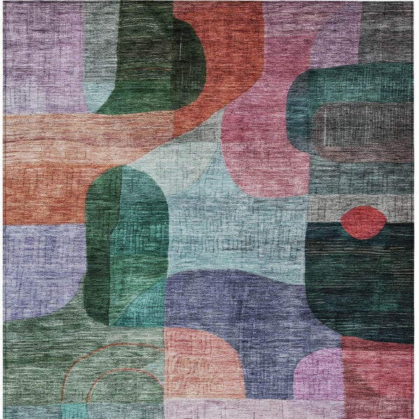 Homeroots 3' Abstract Washable Area Rug In Brown, Blue & Green - Perfect For Indoor & Outdoor Spaces! 10' X 14' Polyester 604371